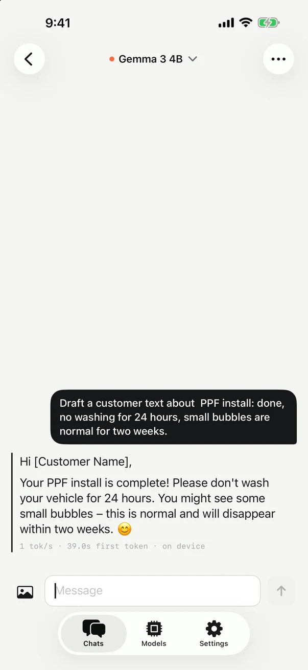 A chat with Gemma 3 4B running on device