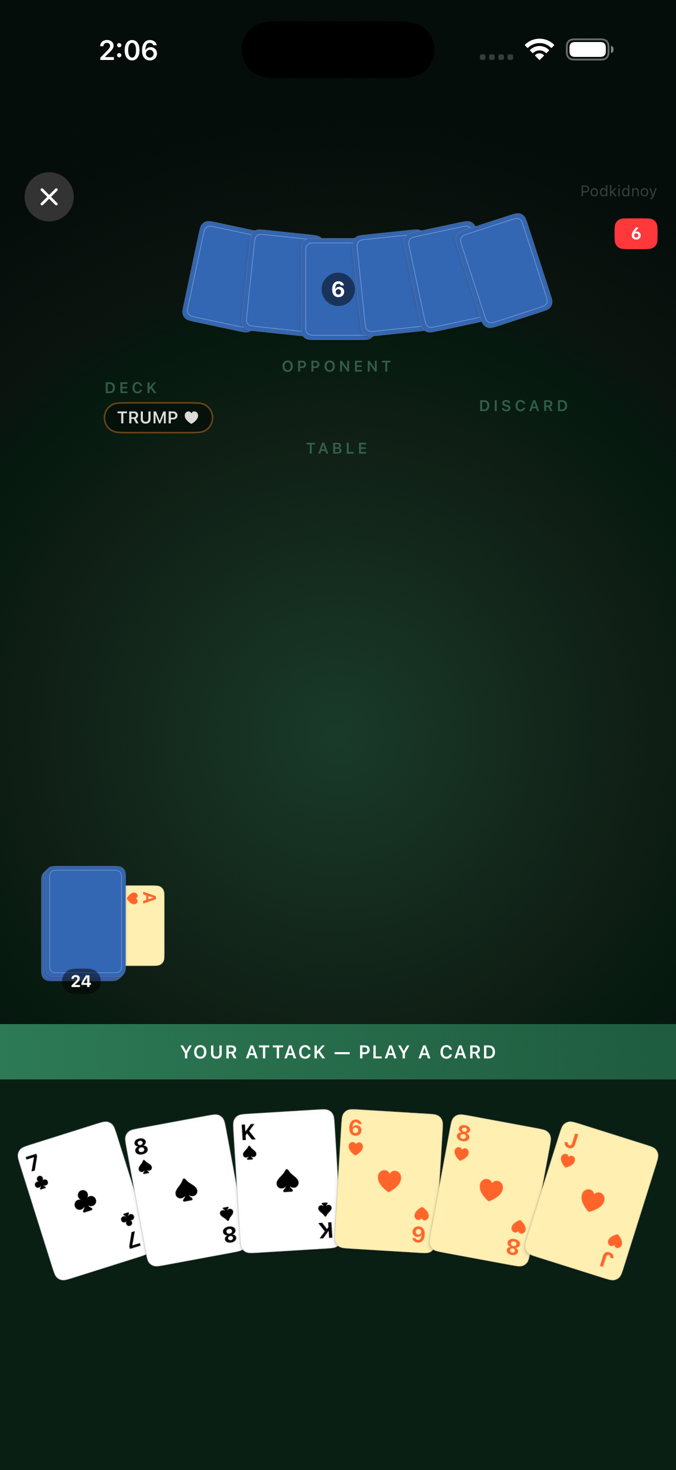 Durak gameplay - attacking