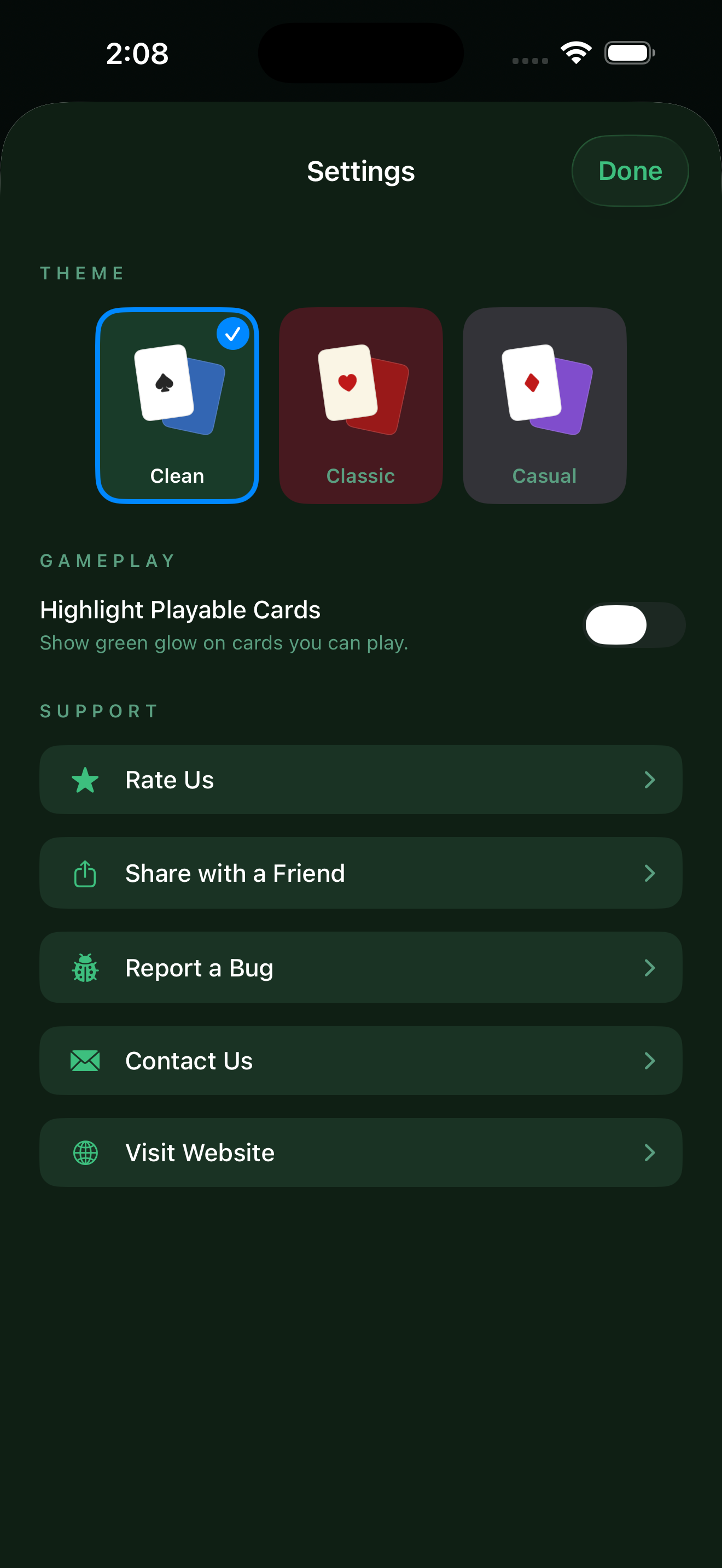 Durak settings screen