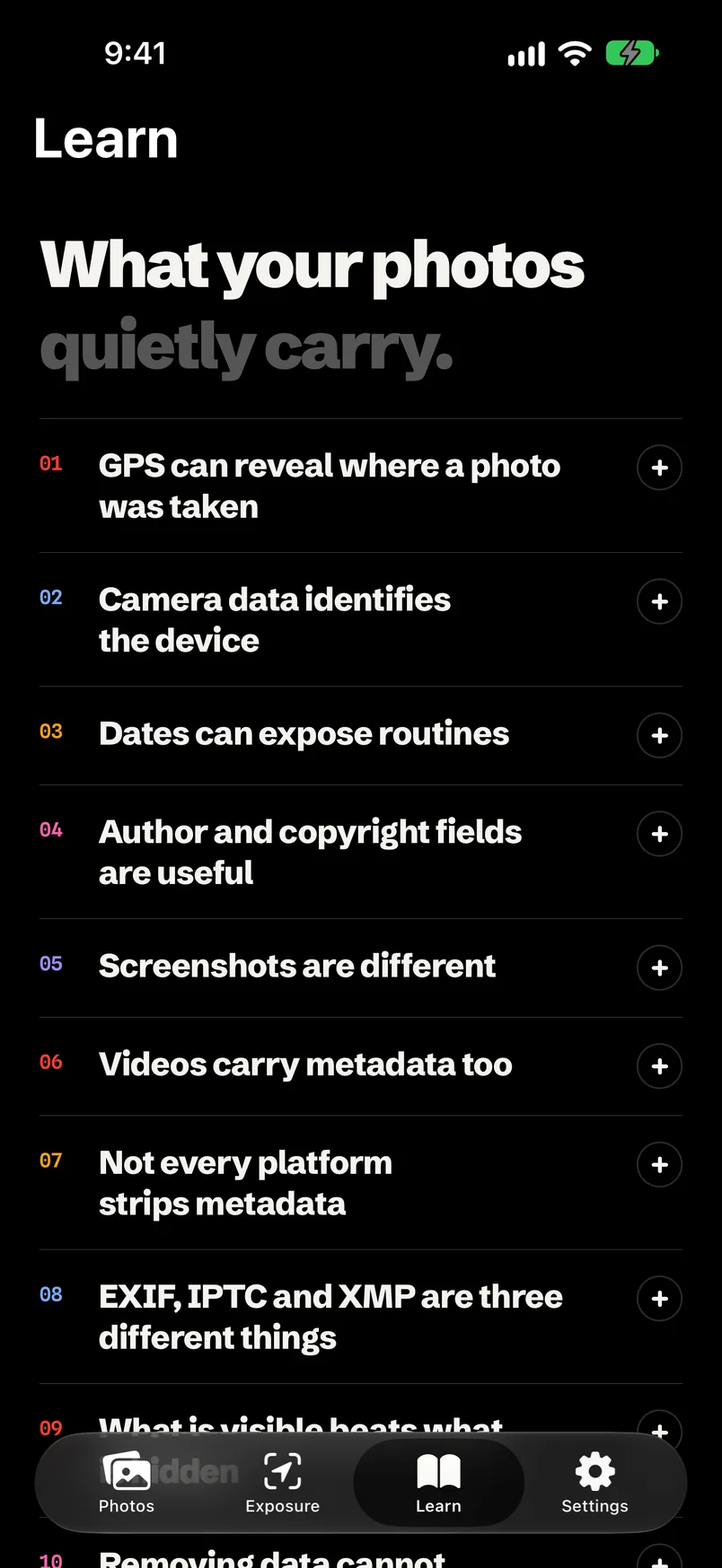 Learn tab: what your photos quietly carry