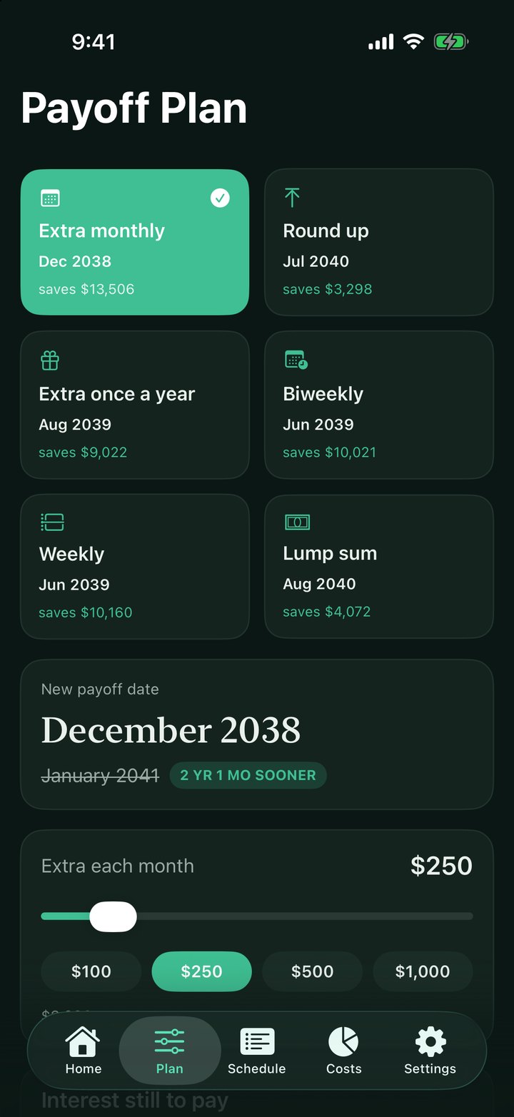 Plan screen with payoff strategies
