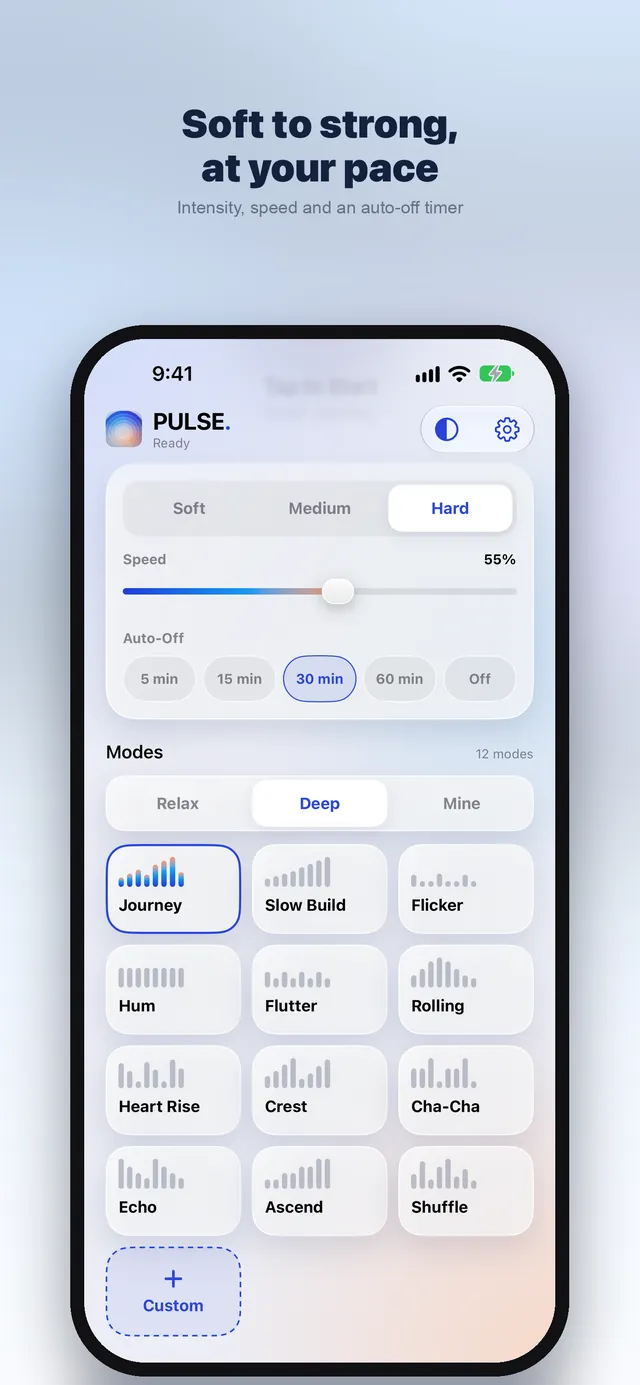 PULSE screenshot: Intensity, speed and timer